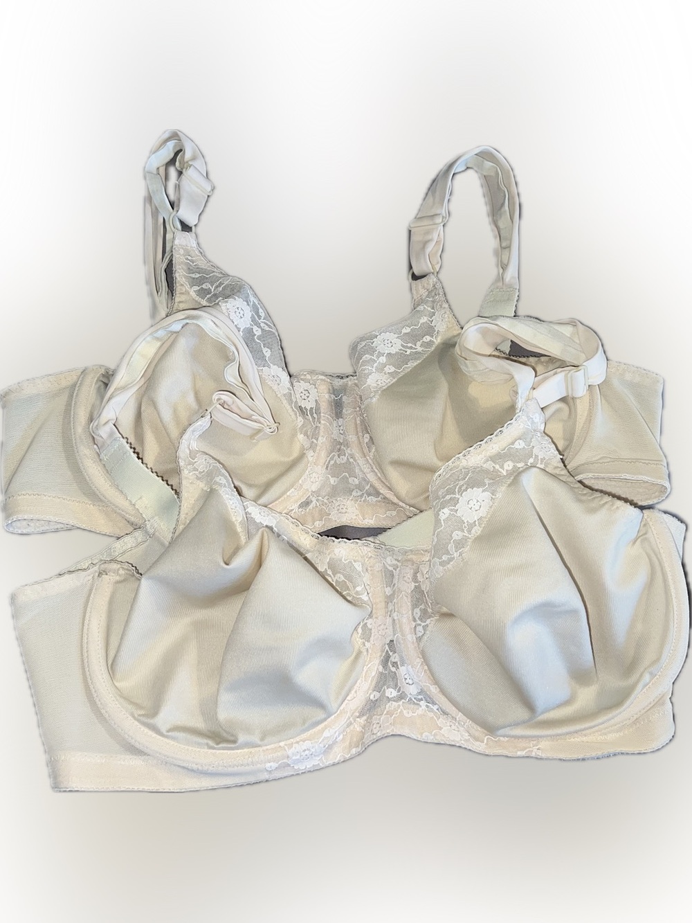 🔴JCPenny Underscore Unlined Shinny Sayin Lace-Trim Underwire Bra Biege 40D 2 PCS